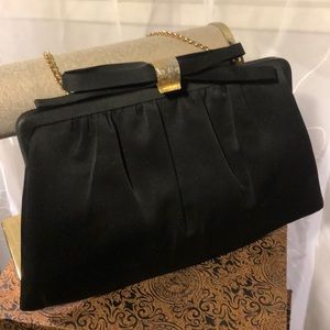 Vintage 1950s USA Black Evening bag w/ gold accent